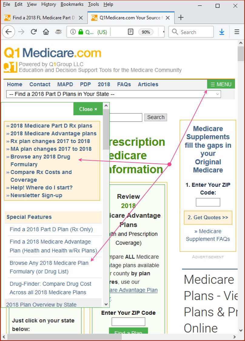 Q1Medicare Formulary Browser links for mobile