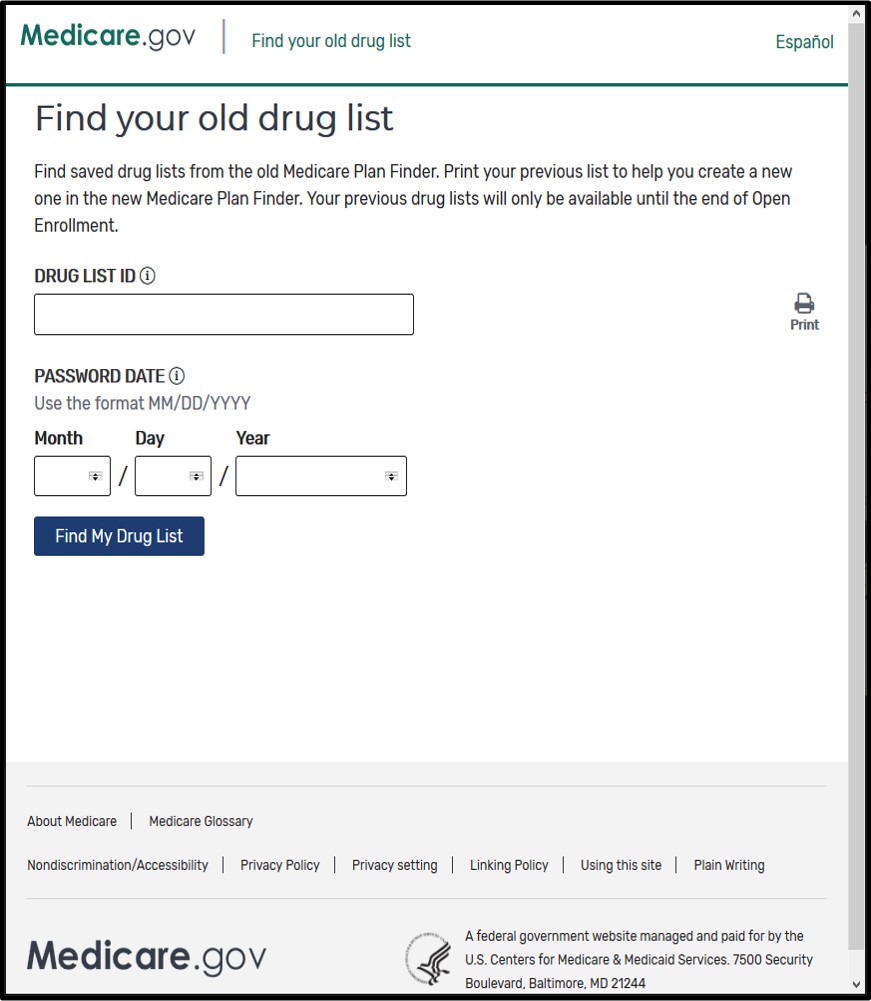 Medicare.gov Find your old drug list