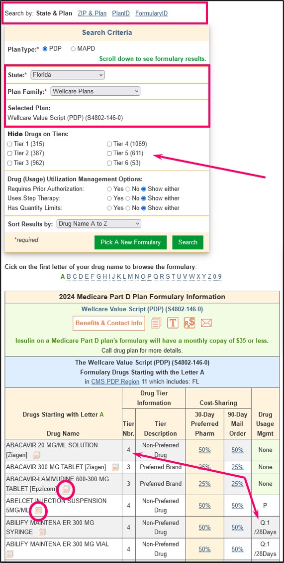 Q1Medicare Formulary Browser alphabetic search