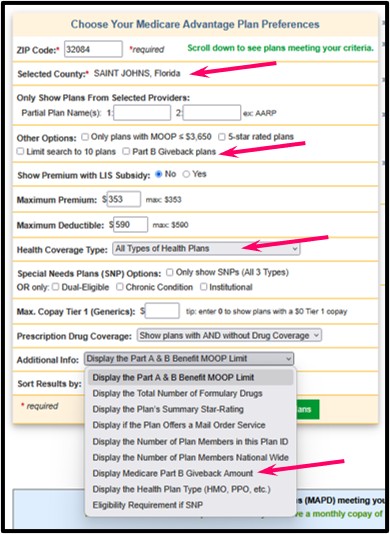 Q1Medicare Medicare Advantage Plan Finder showing MOOP