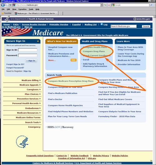 Medicare.gov Home Page with Highlights of where to begin.