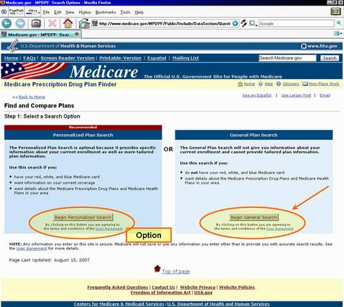Medicare.gov Plan Finder Tutorial - Select a Search Option