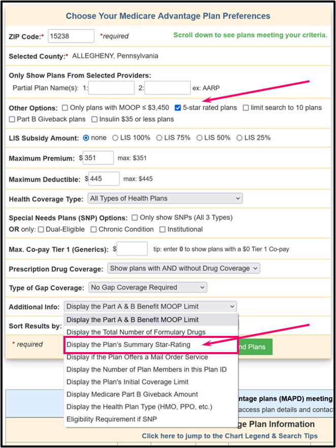 Using the Q1Medicare MA-Finder search filter to find a Medicare Advantage plan with a 5-Start quality rating